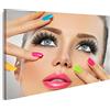 islandburner Quadro moderno Volto di ragazza di bellezza con smalto colorato Manicure e trucco Stampa su tela - Quadri moderni x poltrone salotto cucina mobili ufficio casa - fotografica formato XXL HEM