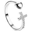 OIDEA Anello croce cristiana donna: gioielli donna anello aperto crocifisso cattolico di preghiera stimolante stile religioso regolabile in ottone con cuore e zirconi - regalo di compleanno, Acciaio