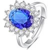 SNORSO Anello di fidanzamento da donna, in argento Sterling 925, con pietra portafortuna e zaffiro, anello per promessa eternità, anniversario, matrimonio, regolabile, in argento, da donna, regalo per