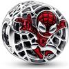 PANDORA Ciondolo di Spider-Man della Marvel in argento 9 con smalto nero e rosso trasparente