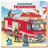 TROTSCH TRÖTSCH - Puzzlebuch quadratisch Feuerwehr | Puzzlebuch mit 4 Feuerwehr Puzzles und kleinen Bilderrätseln unter jedem Puzzle: Handliches Kinderbuch mit lustigen Reimen zum Vorlesen | Ab 3 Jahren