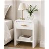 SUMGAR Comodino Bianco con Cassetti e Maniglia Dorata Tavolino da Divano | 4 vani portaoggetti, angoli arrotondati, maniglia dorata, 60 kg, 30 x 40 x 53 cm, camera da letto, cameretta, stile moderno