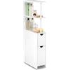 COSTWAY Mobile da Bagno Salvaspazio, Mobiletto Stretto e Autoportante con Ripiani Aperti, Cassetto Scorrevole e Carrello Estraibile, Mobiletto a Terra in Legno per Cucina, 45 × 20 × 114 cm