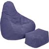 Loft 25 Sedia a Sacco per Adulti in Velluto a Coste, Ideale per Soggiorni e Sale Giochi, Poltrona a Sacco Con Riempimento, Comodo Pouf a Sacco (Bean Bag + Poggiapiedi, Viola)