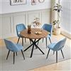 GrandCA HOME Set Tavolo e Sedie da Pranzo,Tavolo Rotondo Moderno da 100 Cm,4 Sedia da Pranzo In Velluto a Coste Traforato,adatto Per Cucina, Soggiorno, Caffetteria(Legno Scuro + Blu)