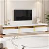 ModernLuxe Mobile Porta TV Basso Moderno con Effetto Marmo 200 x 40 x 42 cm Mobiletto TV per 90 Pollici con tre Cassetti e 1 Passacavi, Bianco