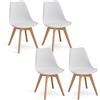 GrandCA HOME Set di 4 Sedie da cucina in plastica, sedie da pranzo moderne, gambe in plastica effetto legno, stile scandinavo, adatte per sala da pranzo, soggiorno e cucina - Bianco