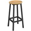 NMK HOME Sgabello da bar rotondo 65 cm - sgabello da cucina con struttura in metallo nera e seduta effetto rovere, sgabello stabile con poggiapiedi per cucina o bar