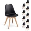 GrandCA HOME Set di 10 Sedie da cucina in plastica, sedie da pranzo moderne, gambe in plastica effetto legno, stile scandinavo, adatte per sala da pranzo, soggiorno e cucina - Nero