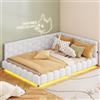 KOOPMAD Divano letto imbottito, 140 x 200 cm, con LED, letto matrimoniale con USB, letto singolo, letto per ragazzi 140 x 200 cm, letto per gli ospiti, divano letto da giorno, telaio con rete a doghe