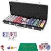 RELAX4LIFE Set Poker 500/300 Pezzi con Custodia in Alluminio Rigido, Include Carte, Dadi, Tessuto da Gioco e Pulsante Dealer,Per Serate Poker, Blackjack (Argento - Gettoni ad Adesivo, 500 Gettoni)