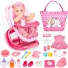 deAO Accessori per Bambolotti Bambole, 12 Bambola Bebè Set Giocattolo Include 2-in-1 Lettino Bambola, Bambole e Biberon, Ciuccio, Pannolini, Pappa e Cura, New Born Baby Dolls per Bambini 3+ Anni