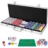 RELAX4LIFE Set Poker 500/300 Pezzi con Custodia in Alluminio Rigido, Include Carte, Dadi, Tessuto da Gioco e Pulsante Dealer,Per Serate Poker, Blackjack (Nero - Gettoni ad Adesivo, 500 Gettoni)