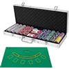 COSTWAY Set da Poker Completo, 500 Fiches, 2 Mazzi di Carte, 5 Dadi, 3 Bottoni Dealer, 1 Tappetino, con Valigia (Valigia Argenta)