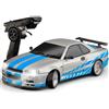 FLYCOLOR LD1899 1/18 RC Drift Car GTR R34 2.4GHz RWD con giroscopio on-road corpo in lega guscio auto da corsa radiocomando (blu grigio)