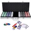 RELAX4LIFE Set Poker 500/300 Pezzi con Custodia in Alluminio Rigido, Include Carte, Dadi, Tessuto da Gioco e Pulsante Dealer,Per Serate Poker, Blackjack (Argento - Gettoni Pesi Standard, 500 Gettoni)