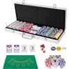 HOMASIS Set da Poker con 500 Fiches, Valigetta da Poker con 2 Mazzi di Carte, 5 Dadi, 3 Bottone del Mazziere e Tappetino da Poker, Fiches da Gioco per Feste, Texas (Argento)