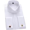 Generic Camicia da uomo a maniche lunghe da uomo con polsino francese camicie formali con bottoni coperti camicia gemello, bianco, 3XL
