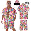Matreeglam Hawaii, camicia a maniche corte, da uomo, floreale, per il tempo libero, con pantaloni corti, occhiali da sole, camicia hawaiana, elegante da uomo, per estate, vacanze, viaggi, spiaggia (Style 2, XL)
