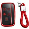 M.JVisun Morbido TPU Chiave Auto Protettiva Custodie Cover per Land Rover Discovery 4/Sport Freelander 2 per Range Rover Evoque/Sport/Velar Intelligente Chiave - Lucido Rosso - Intrecciato Portachiavi