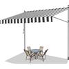 Fiqops Tenda da Sole a Bracci con Manovella, 400x120cm Tenda da Sole per Balcone, Regolabile in Altezza, Idrorepellente, Senza Forare, in metallo e 100% poliestere, Bianco Grigio