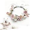 Generisch Matrimonio per cani - Collare con fiori per matrimonio, papillon per cani, da indossare per matrimoni, ghirlanda di fiori con papillon per animali domestici, anello di fiori, collare regolabile con