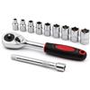 KOMBO - Set 12 Pz Chiave A Cricchetto Reversibile 1/4" Con Bussole Cr-V E Manico Ergonomico