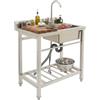 DGJMuu Lavello autoportante in acciaio inox, 80 x 55 x 84 cm, lavello con rubinetto, piano di lavoro e ripiano, lavabo singolo destro, lavello da cucina per esterni, lavanderia, garage, giardino, ristorante