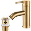 kisimixer Rubinetto miscelatore per lavabo con scarico a fessura, monocomando caldo e freddo, in acciaio inox 304, con tubi G1/2, oro spazzolato