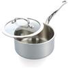 GreenPan Premier 5PLY Casseruola Inox Non Rivestita con Coperchio Vetro 16 cm/1,58 L, 5-Strati, Induzione, Adatta al Forno 250 °C, Lavabile in Lavastoviglie, Argento