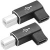 Riertostng 2 adattatori per stampante a 90 gradi, da USB C da femmina a USB B MIDI maschio ad angolo retto, per musica e pianoforte, telefoni cellulari, tablet, stampanti, scanner (nero)