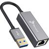 Reagle Adattatore da USB-A a Ethernet, adattatore di rete Gigabit SuperSpeed USB 3.2 Gen 1, 1000 Mb/s, Plug & Play, alloggiamento in alluminio, indicatori LED, compatibile con Windows/Mac/Linux, cavo