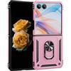 Nekiyo Tech Compatible with Samsung Galaxy Z Flip 7 Custodia con Protezione Cerniera, Anello Magnetico Girevole 360° Cavalletto Custodia Telefono Grade Militare - Rosa