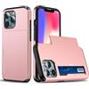 FERLAN Compatibile con Cover Portafoglio per iPhone 15 Pro,con Porta Carte,TPU Bumper Silicone Slot Nascosto Scorrevole (Oro rosa)