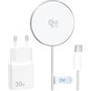 WIDAQUO 25W Caricatore Wireless per Magsafe con 30W USB C Caricabatterie per iPhone 17 16 Air 17e 16e 16 15 14 13 12 Pro Max Plus Mini, Wireless Charger Base Ricarica Magnetico 2M