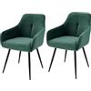 Hela Tische, Set di 2 poltrone Verona, rivestimento in velluto a coste verde, seduta comoda a molle, braccioli, piedini conici in metallo tubolare rotondo, portata 120 kg
