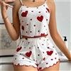 NONE 5 Taglia Scegli SML XL 2XL Pigiama da donna Set Cinghie Indumenti da notte Gilet + Pantaloncini Biancheria da notte con stampa cuore rosso Lingerie sexy
