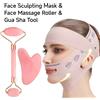 NONE Set 3 Pezzi: Maschera Modellante Viso, Rullo Massaggiante Viso e Strumento Gua Sha, Benda Viso a V Regolabile Riutilizzabile, Strumento Portatile per Massaggio Corpo