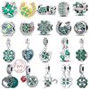 NONE Ciondolo in argento sterling 925 con perline a forma di trifoglio verde, ciondolo a forma di albero genealogico, adatto per braccialetti originali, regali di gioielli da donna