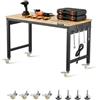 VEVOR Banco da Lavoro Regolabile 1219 mm, Tavolo per Lavoro Carico max. 907 kg Presa di Corrente, Ruote e Pannello Forato, Piano in Legno di Quercia per Garage, Officina, Ufficio e Casa