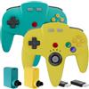 SAFFUN Confezione da 2 controller wireless N64 realizzati per Switch 1 e 2, console N64, ricevitori wireless da 2,4 GHz compatibili con Switch Online, PC Windows, macOS (vibrazione integrata