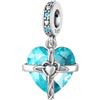 LNQOBU 925 Argento Sterling Birthstone Charms per Braccialetti, Croce con cristalli Incastonati Ciondolo con pietra Natale, Regali di Compleanno per Donne