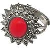 Coralli di Sardegna Anello Corallo Rosso Cabochon 8x10mm Foglioline Filigrana Argento Brunito Regolabile