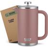Campo Libre.® GIORGIO - French Press in Acciaio Inossidabile, Doppia Parete Isolata - Caffettiera Francese con Filtro di Ricambio - Lavabile in Lavastoviglie - Rosa, 1000ml, 1l