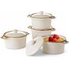 contenpo ONEMORE - Pirottini con coperchio, 170 g, in ceramica, adatti al forno, mini casseruola con coperchio e bordo marrone, per zuppa di cipolle francesi, mini cocotte da forno olandese, set di 4 per