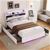 DAHUEN Letto 160 x 200 cm con LED e porte USB/Type-C, letto matrimoniale imbottito con testiera portaoggetti, rete a listelli, 4 cassetti con ruote, telaio letto moderno per adulti e adolescenti(Beige/G, 160