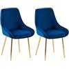 CLP Sedie da pranzo set di 2 Elmira, imbottite con braccioli, struttura in metallo robusta, rivestimento in velluto facile da pulire, stile mode Colore:blu scuro;Materiale base:metallo oro
