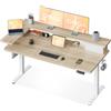OffiGo Scrivania Regolabile in Altezza, 140x60 cm Scrivania Elettrica con L forma Supporto per Monitor, Standing Desk con Cassetto, Ergonomica Table Motorizzata con USB, Beige