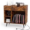 KOMFOTTEU Supporto per Giradischi in Vinile con Stazione di Ricarica, 4 Scomparti Aperti, Cassetto, Mobile per Giradischi 80x40x79cm, Espositore per Dischi per Ufficio, Soggiorno, Potato 80kg, Marrone
