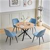 GrandCA HOME Set Tavolo e Sedie da Pranzo,Tavolo Rotondo Moderno da 100 Cm,4 Sedia da Pranzo In Velluto a Coste Traforato,adatto Per Cucina, Soggiorno, Caffetteria(Legno Chiaro + Blu)